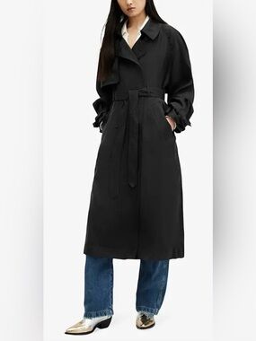 NWOT Small All Saints Kikki Black Trench Coat